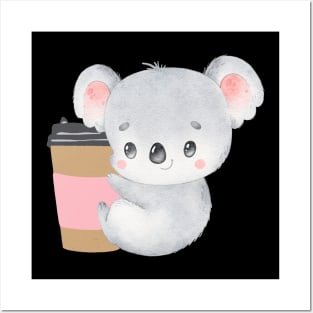 Cute Koala Drinking Coffee Koala Drinks Coffee First Sleepy cat I need coffee addict Posters and Art